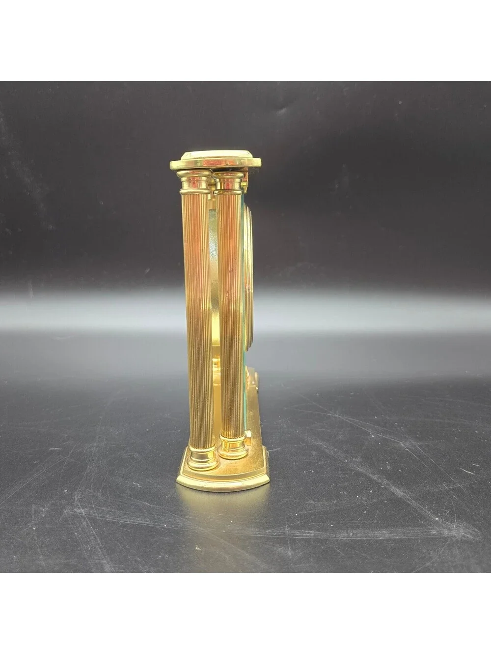 Vintage Howard Miller Athens Brass Glass Clock 613-627 Heavy Table Clock Working